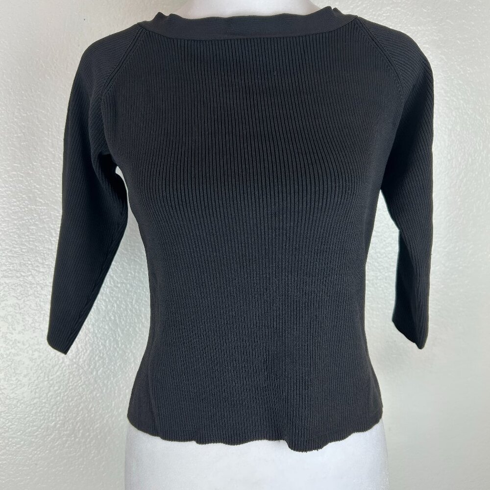 Oliver Perry Women's Knitwear Silk Blend Long Sleeve Shirt Black Size Medium p